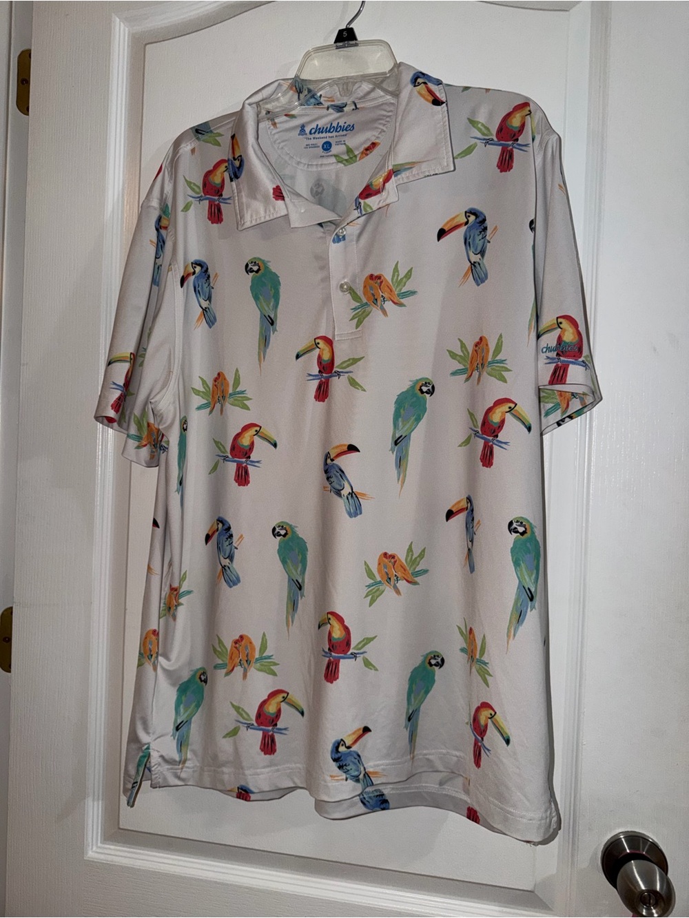 chubbies White Short-Sleeve Polo with Colorful Parrot Print
